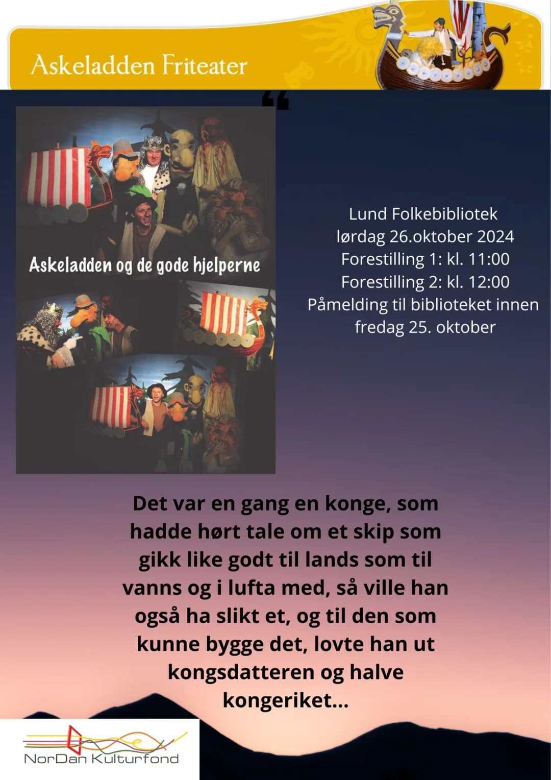 plakat om arrangementet. Når og hvor det skal være.